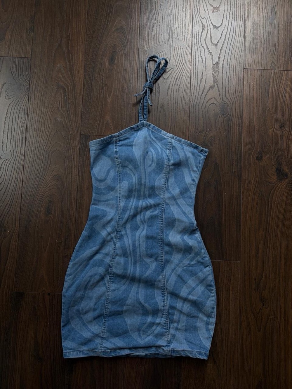 Blue Denim Halter Bodycon Dress